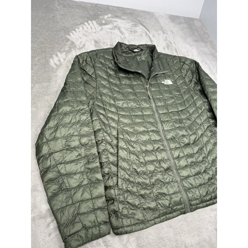 North Face Jacket Mens Large Olive Green Thermoball Eco Quilted Puffer Zip Trail